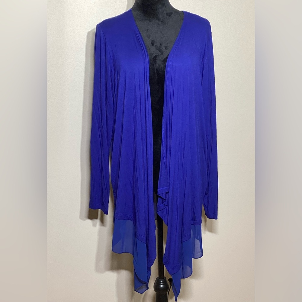Design History Blue Open Front Sheer Bottom Lightweight Cardigan Size 2X